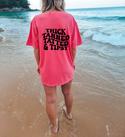 Tanned Tatted Tipsy T-Shirt, Oversized T-Shirt, Beach Shirt, Beach Cover Up, Vacation T-Shirt, Tanned and Tipsy, Cruise T-Shirt